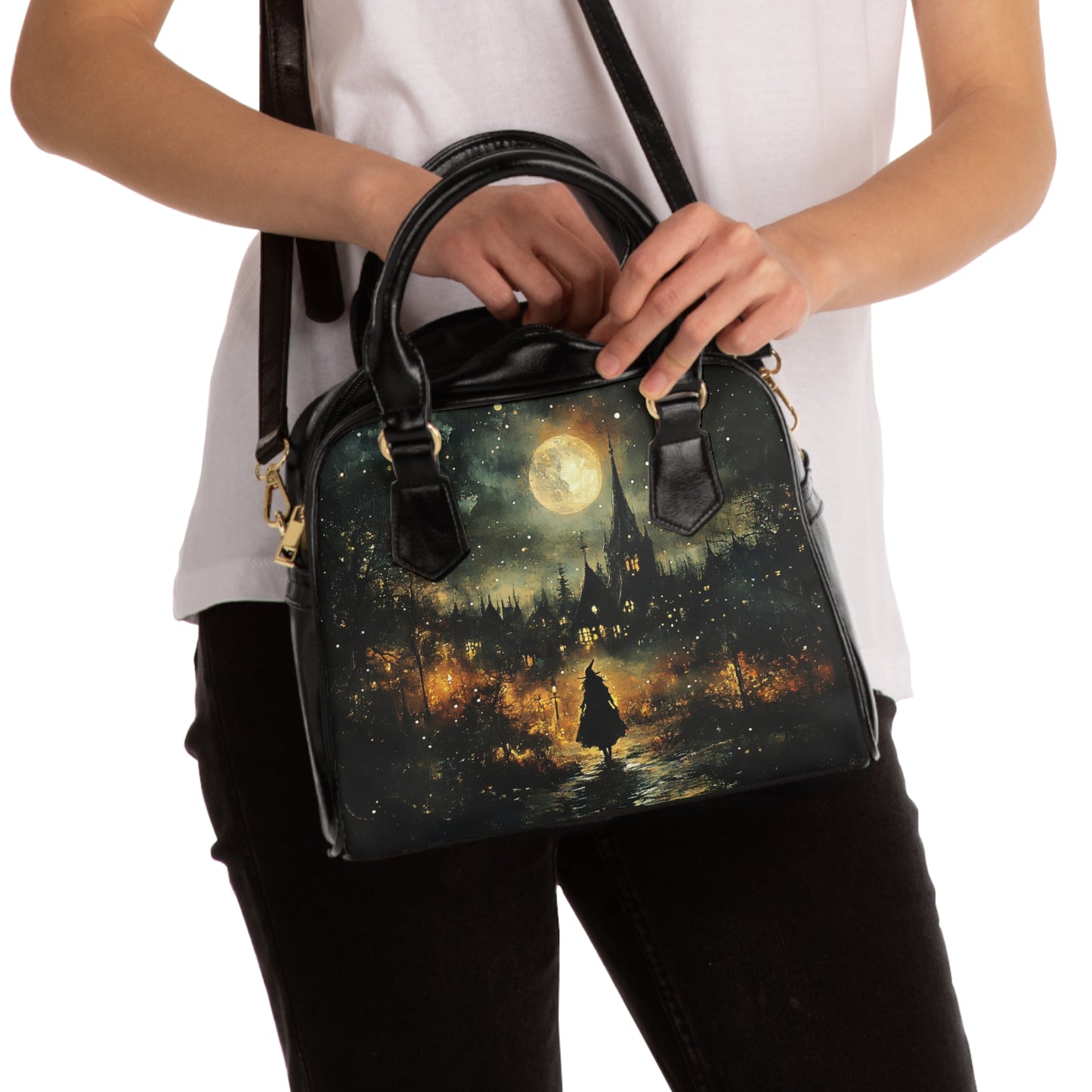 Moonlit Gothic Village Shoulder Handbag