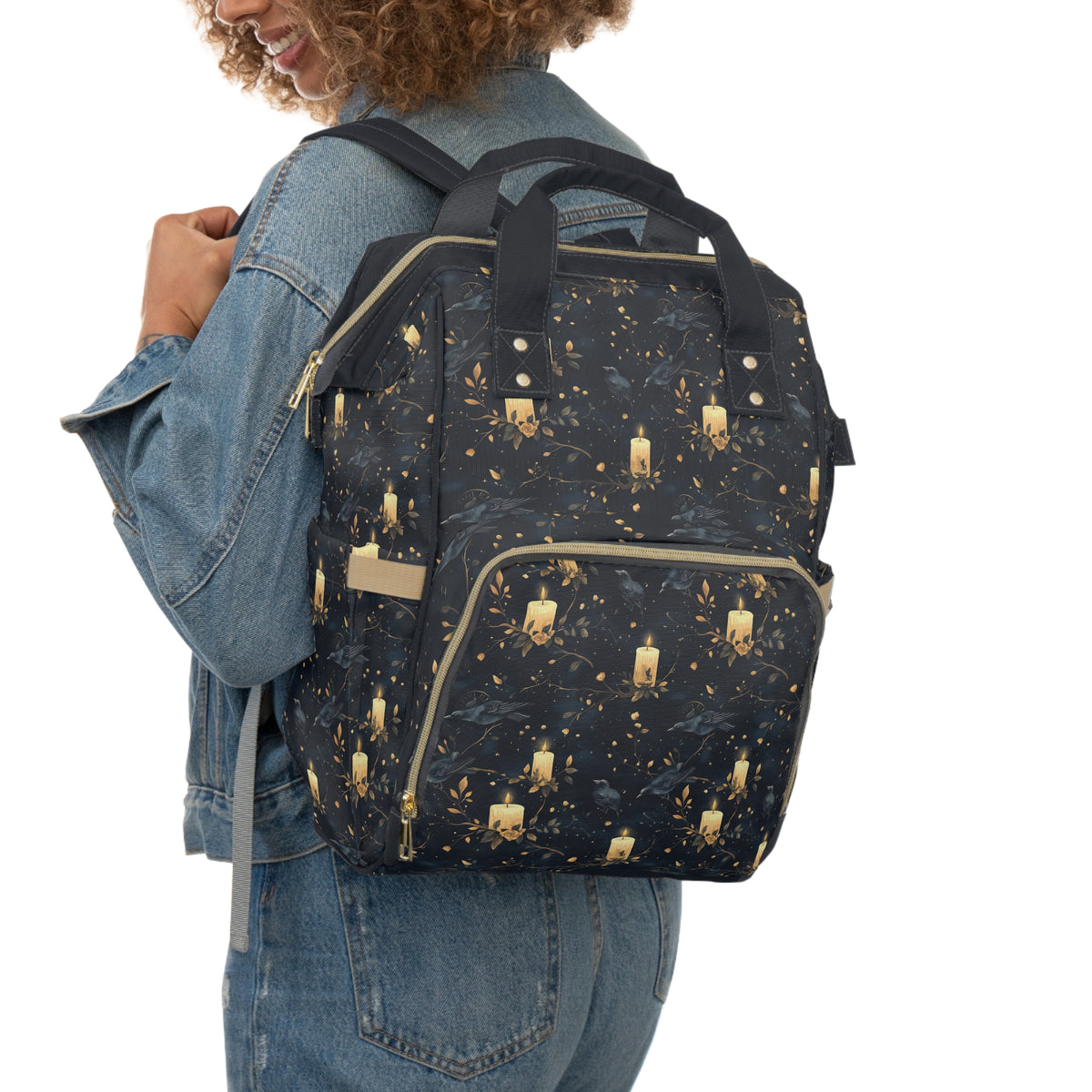Dark Gothic Ravens With Candlelight Floral Multifunctional Diaper Backpack