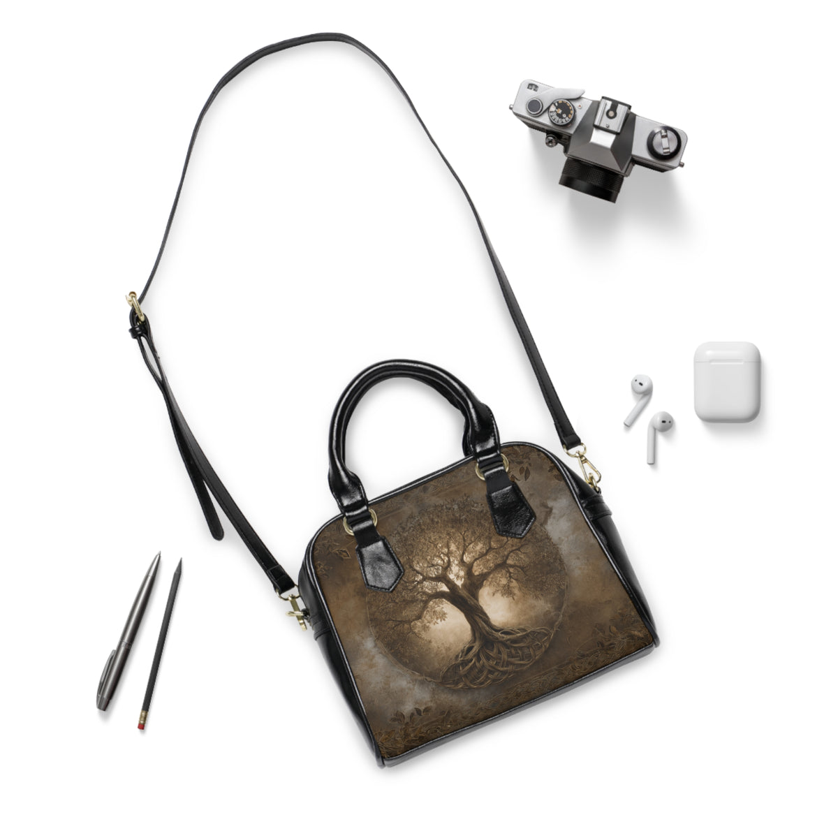 Aged Sepia Tree of Life Shoulder Handbag
