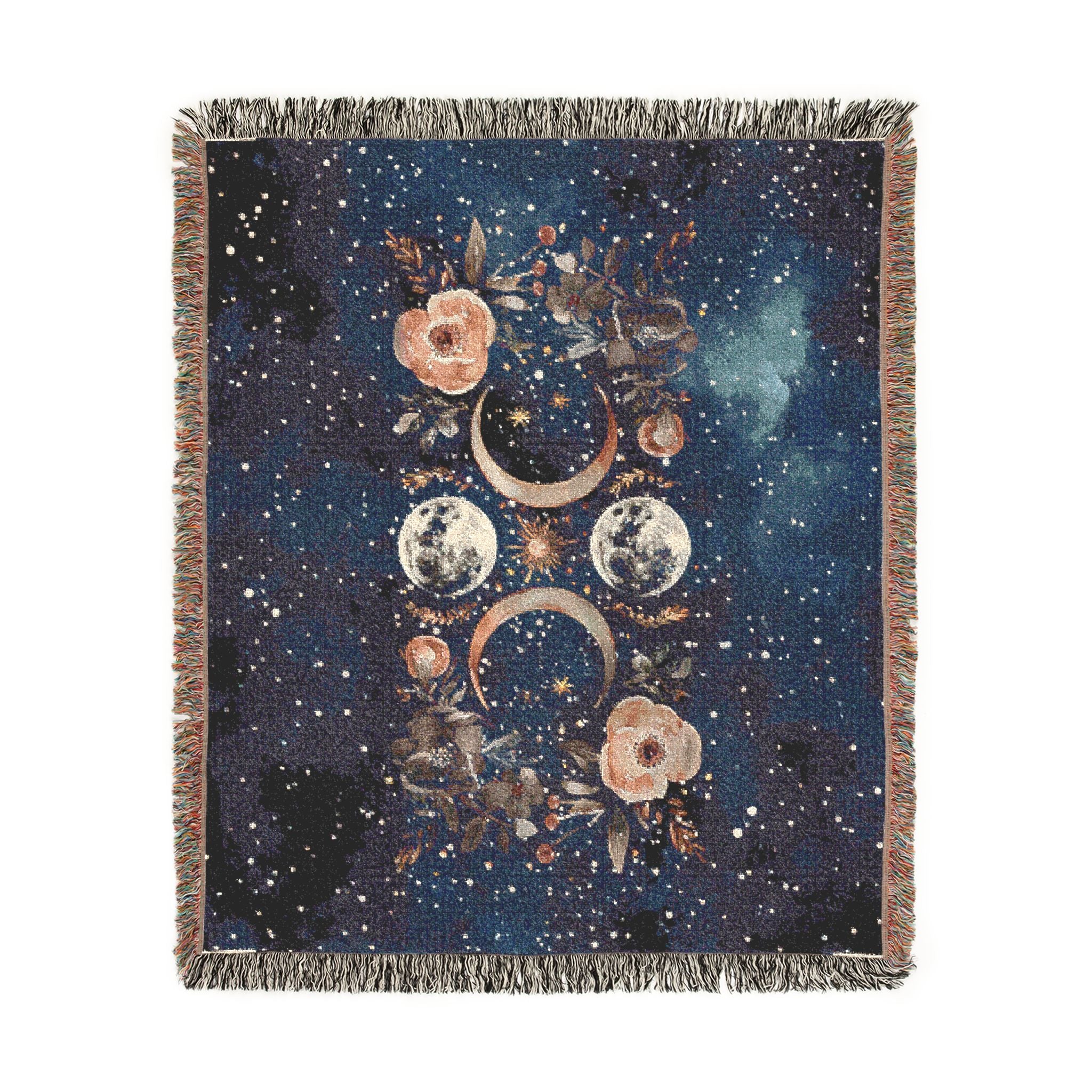 Celestial Floral Moon Cotton Woven Blanket