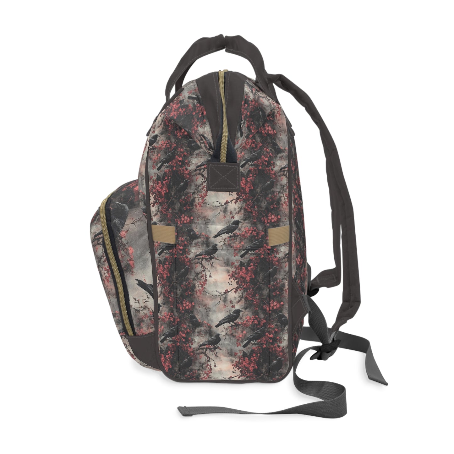 Dark Gothic Raven With Vintage Florals Multifunctional Diaper Backpack