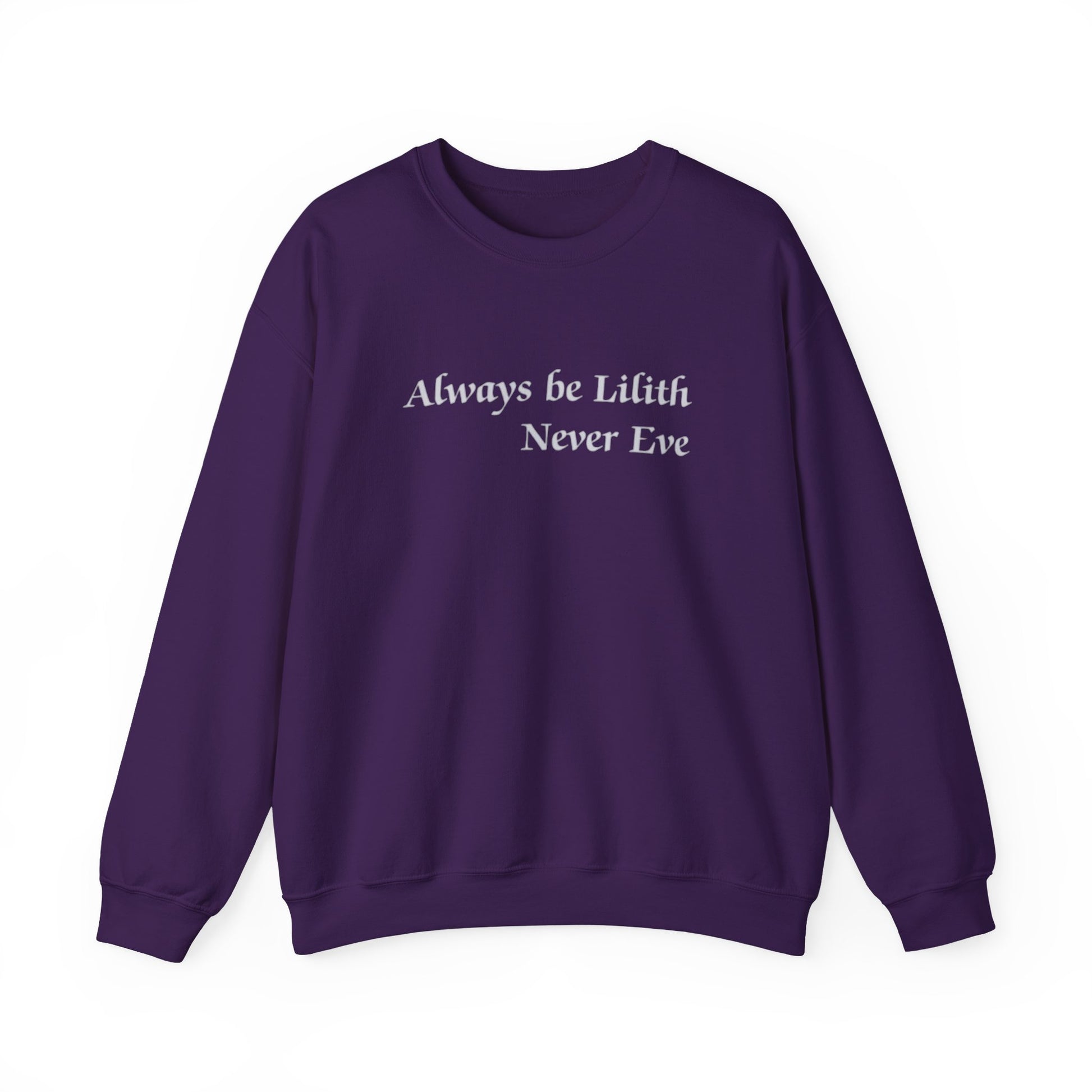 Purple sweatshirt with text on a white background
