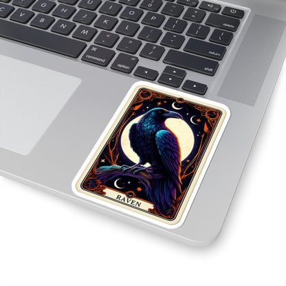 Decorative sticker of a raven on a laptop keyboard