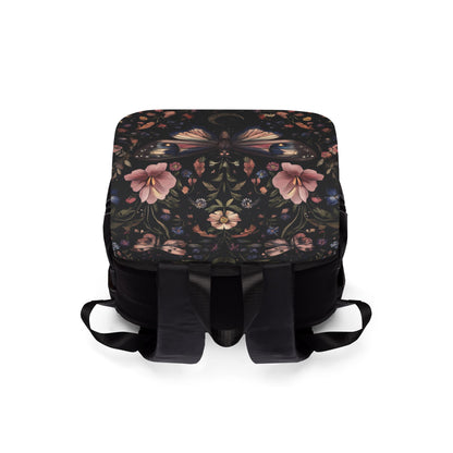 Pink Mystical Night Moth Casual Shoulder Backpack