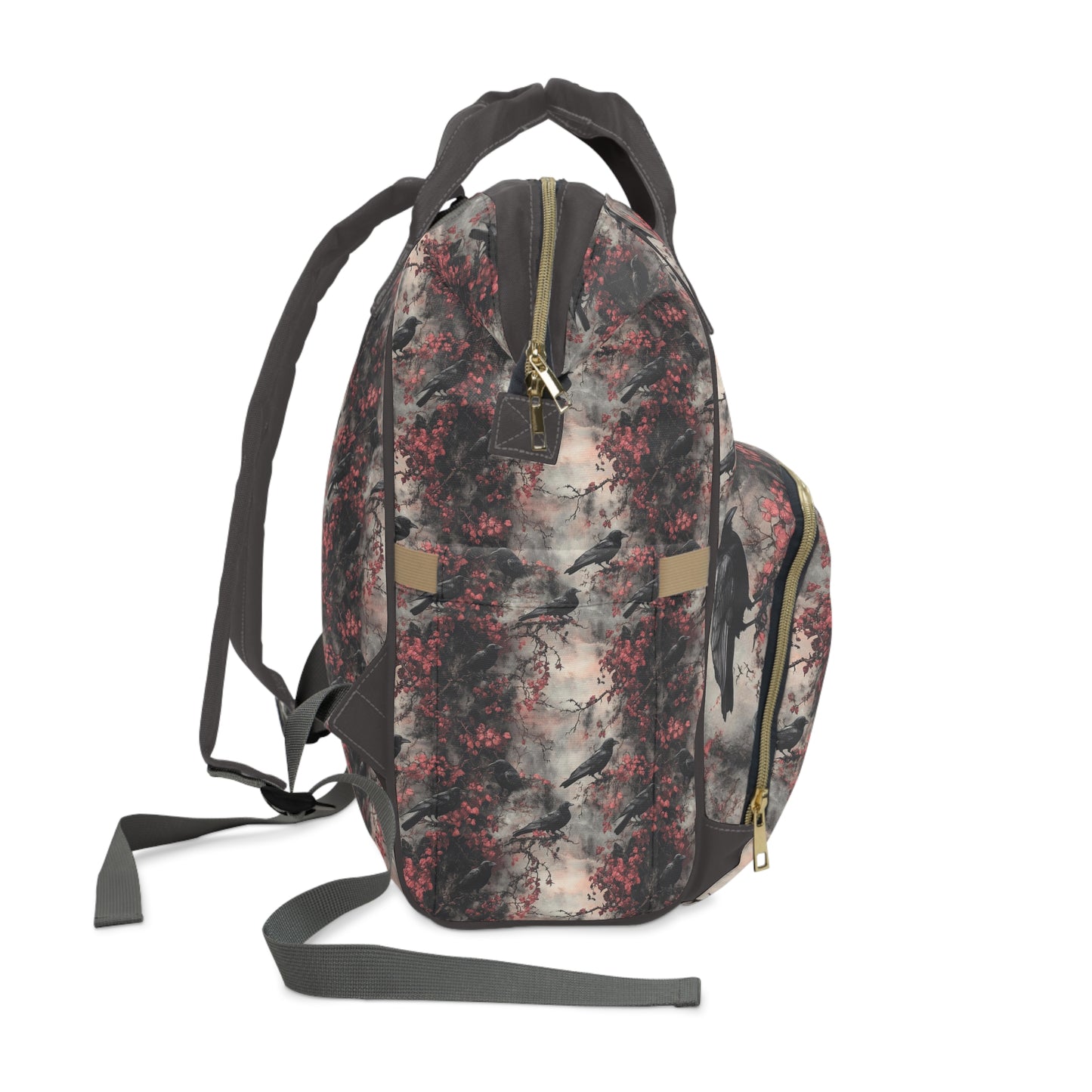 Dark Gothic Raven With Vintage Florals Multifunctional Diaper Backpack