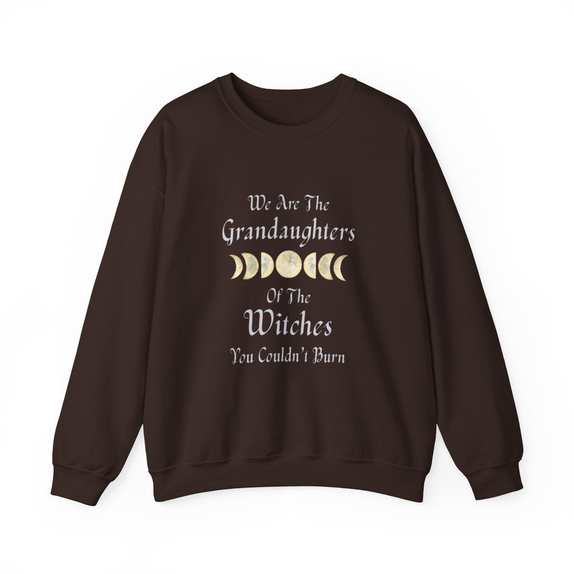 Brown sweatshirt with text and moon phases on a white background