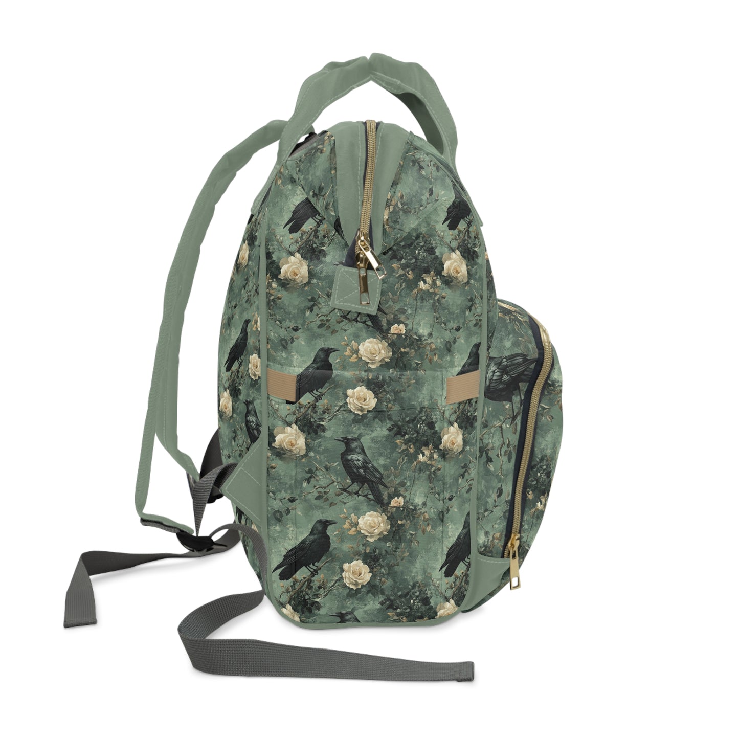 Gothic Raven With Vintage Florals Multifunctional Diaper Backpack