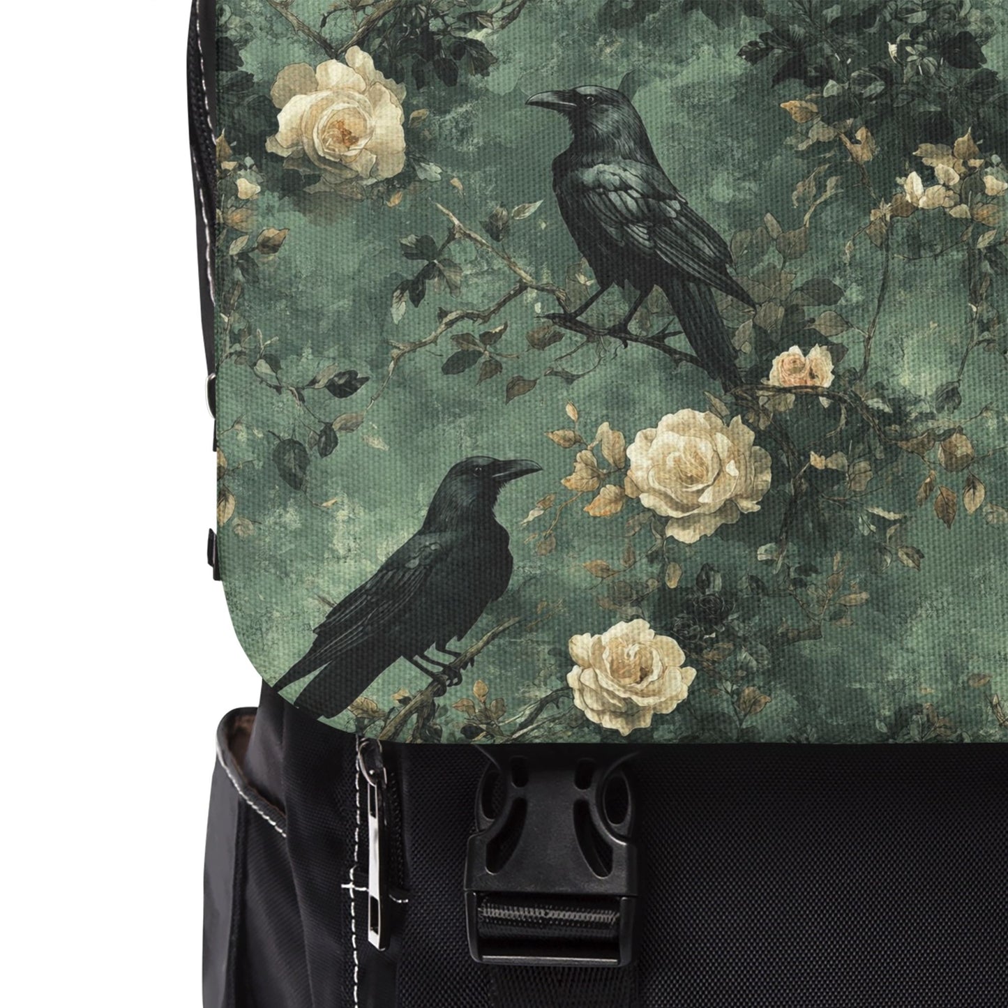 Gothic Raven With Vintage Florals Shoulder Backpack