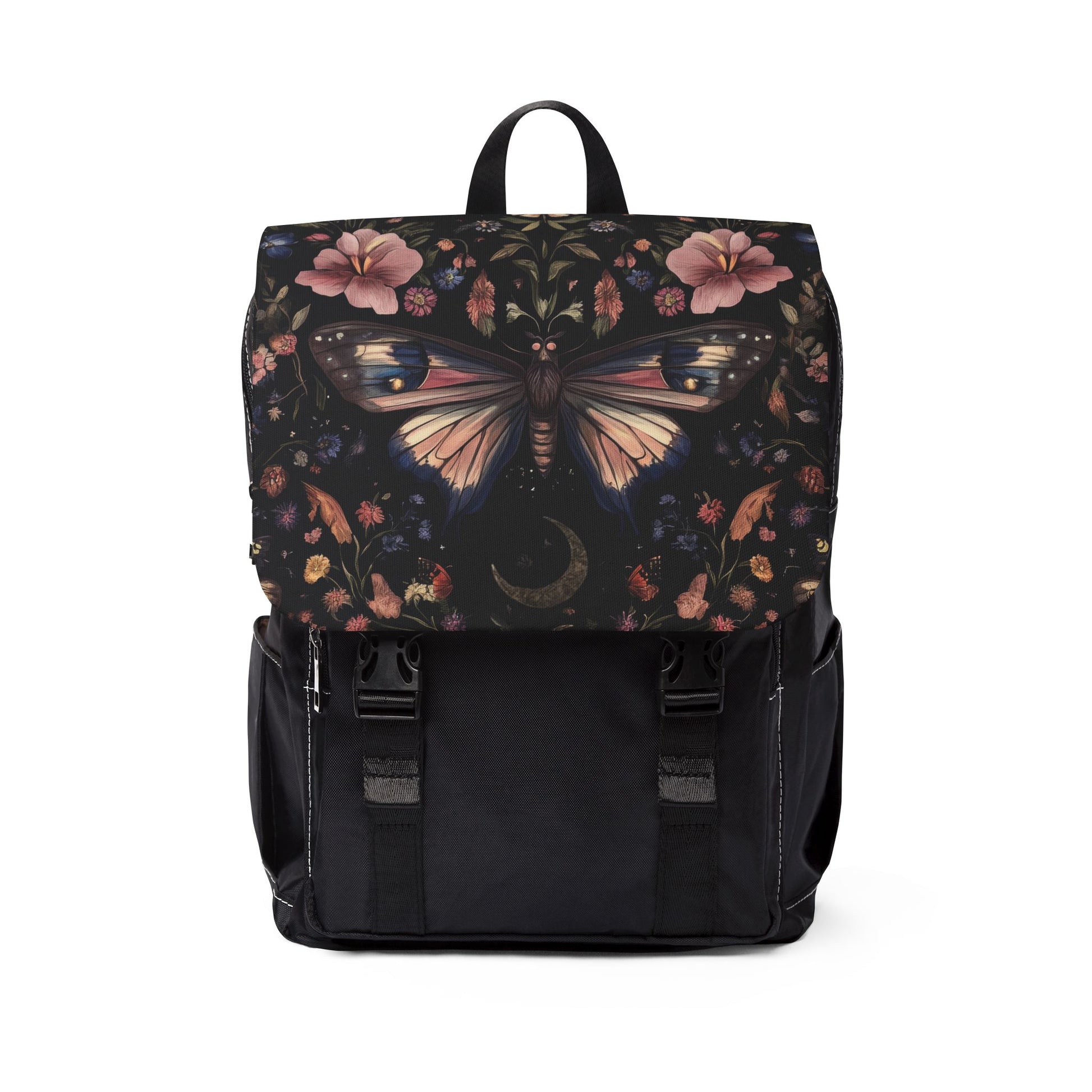Pink Mystical Night Moth Casual Shoulder Backpack