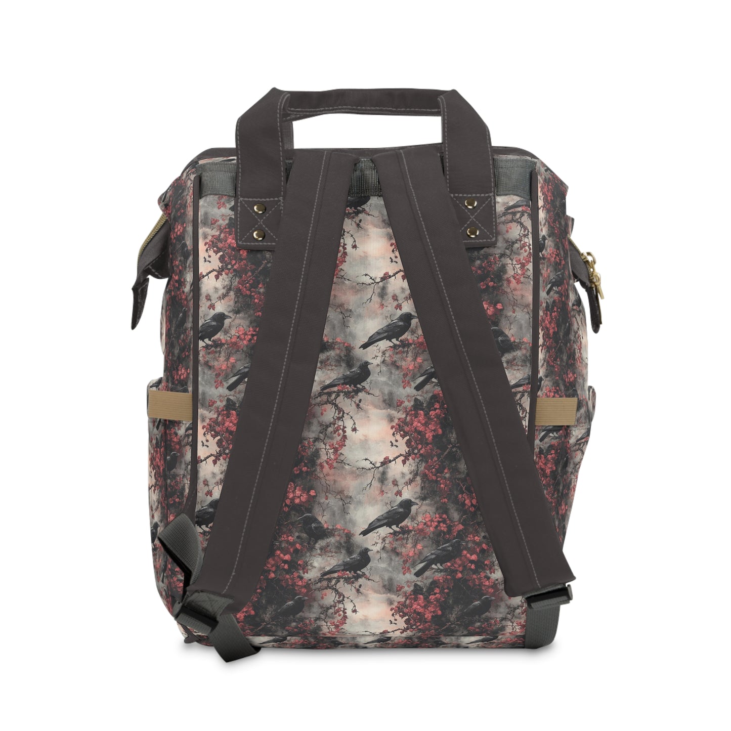 Dark Gothic Raven With Vintage Florals Multifunctional Diaper Backpack