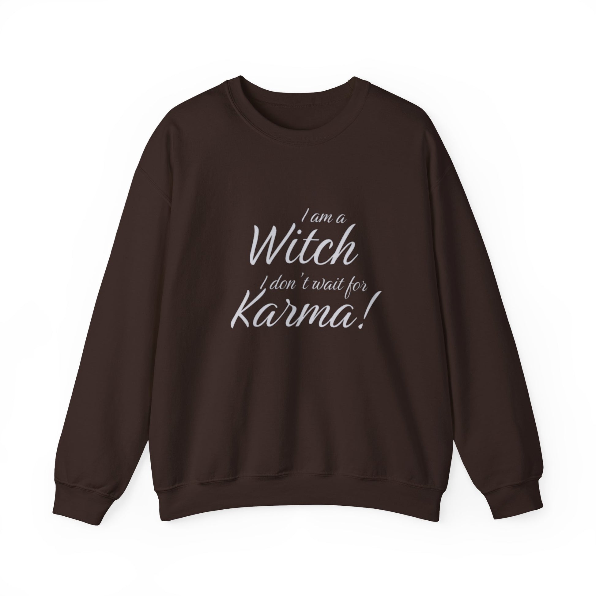 Brown sweatshirt with white text on a white background
