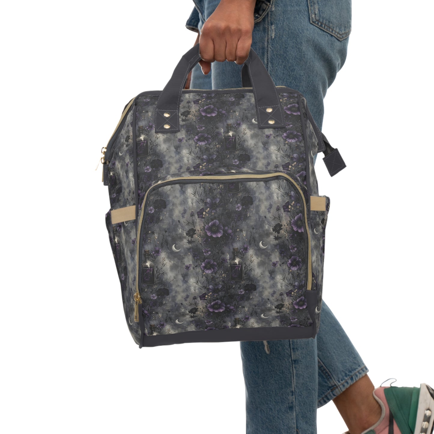 Dark Gothic Witchy Floral Multifunctional Diaper Backpack