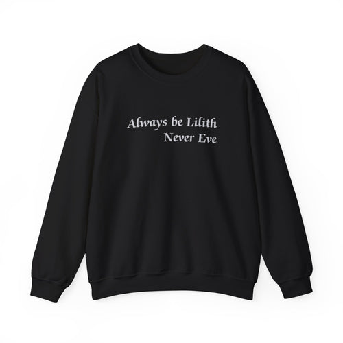 Black sweatshirt with white text on a white background