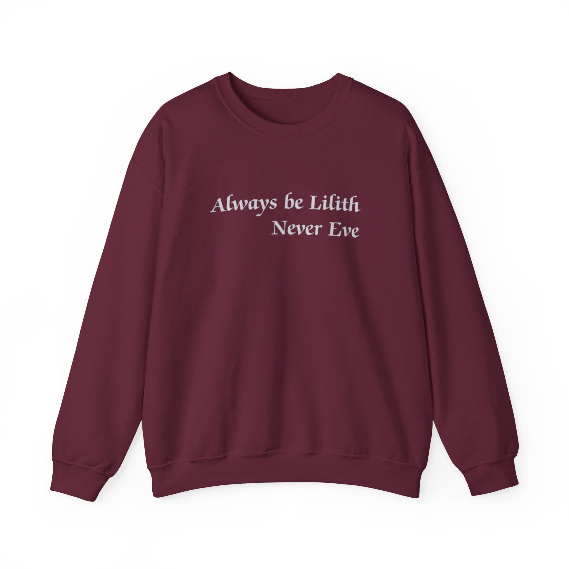 Maroon sweatshirt with white text on a white background