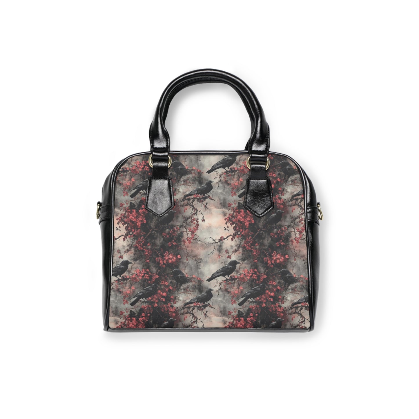 Dark Gothic Raven With Vintage Florals Shoulder Handbag