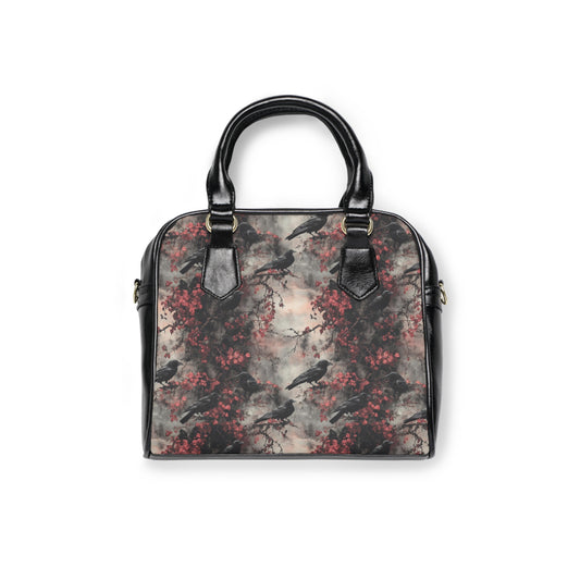 Dark Gothic Raven With Vintage Florals Shoulder Handbag