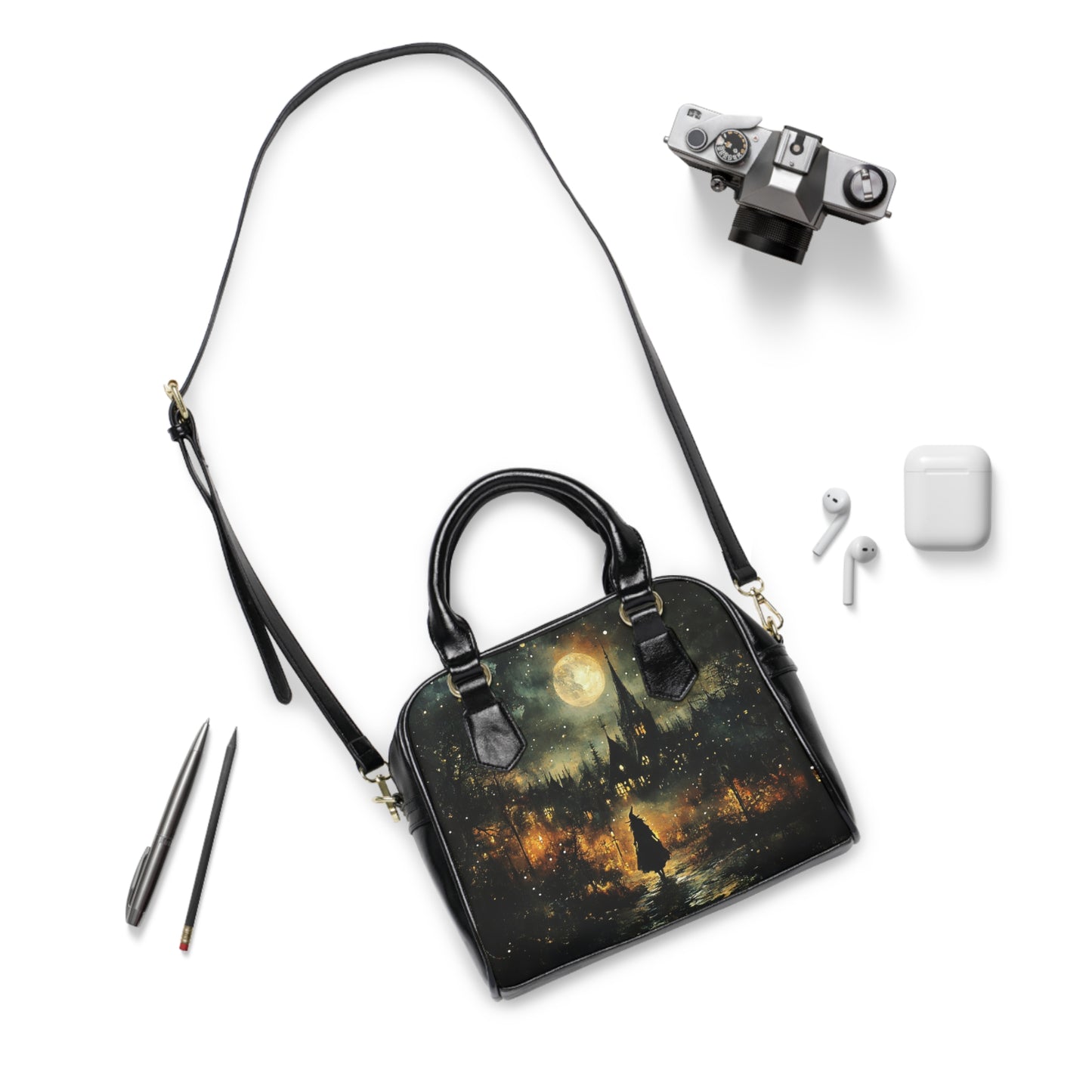 Moonlit Gothic Village Shoulder Handbag