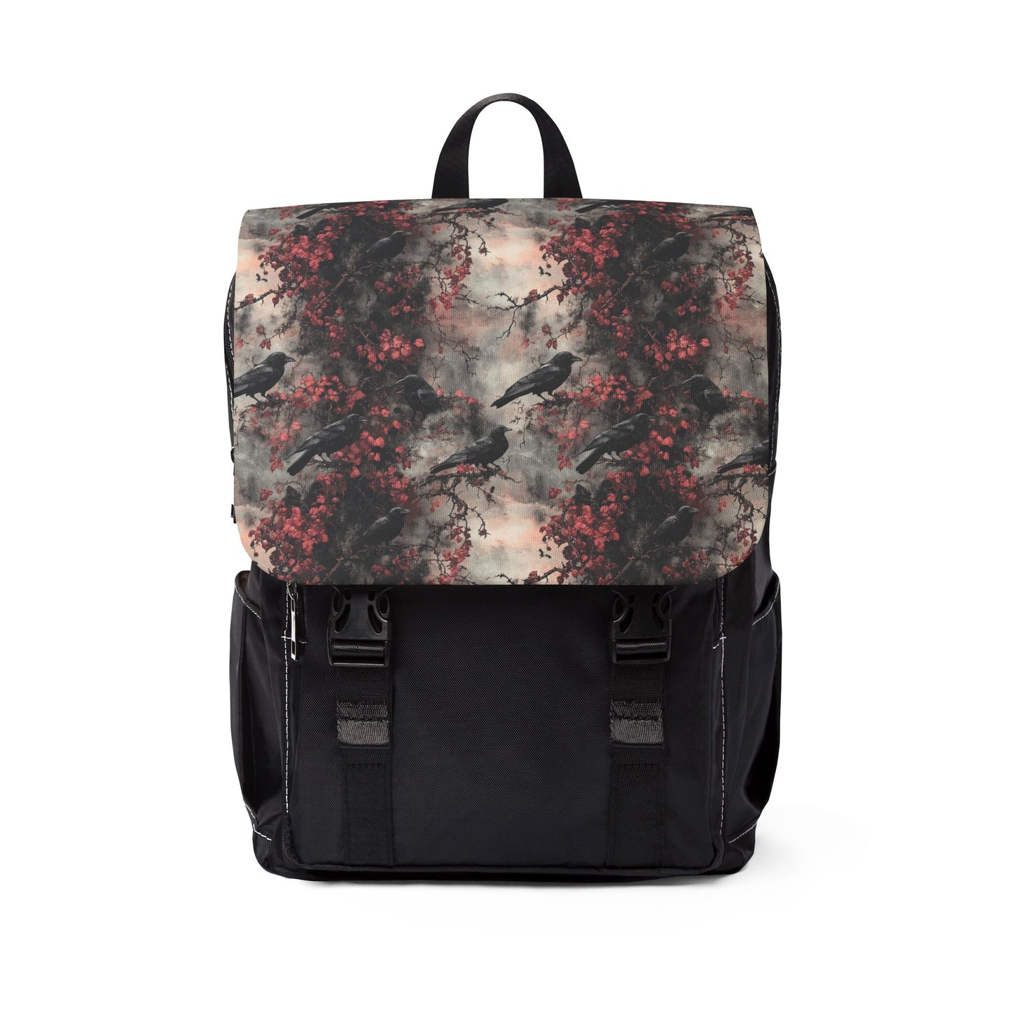 Dark Gothic Raven With Vintage Florals Shoulder Backpack