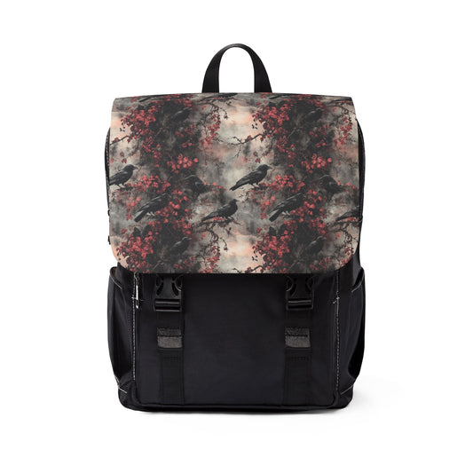 Dark Gothic Raven With Vintage Florals Shoulder Backpack
