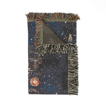 Celestial Floral Moon Cotton Woven Blanket