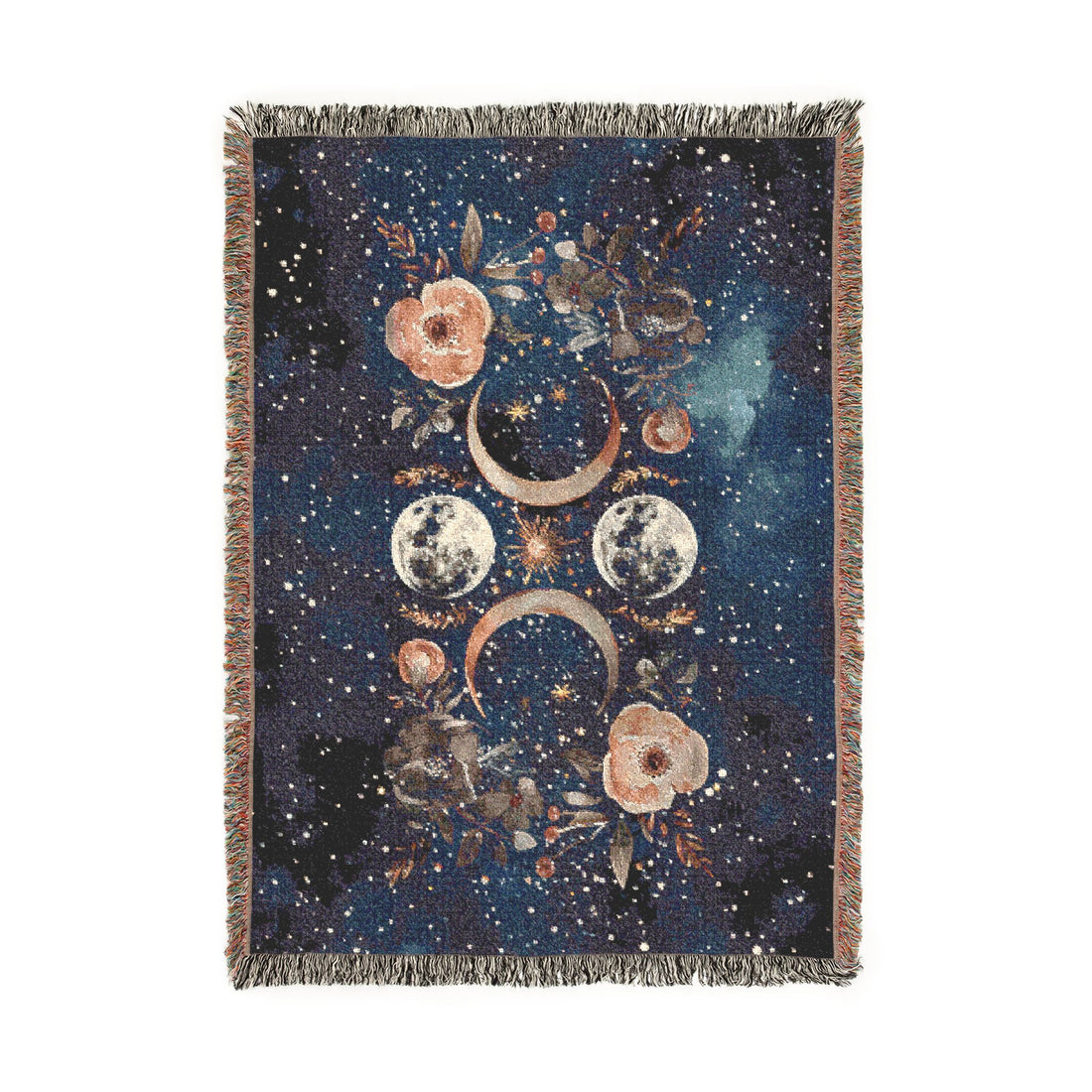 Celestial Floral Moon Cotton Woven Blanket