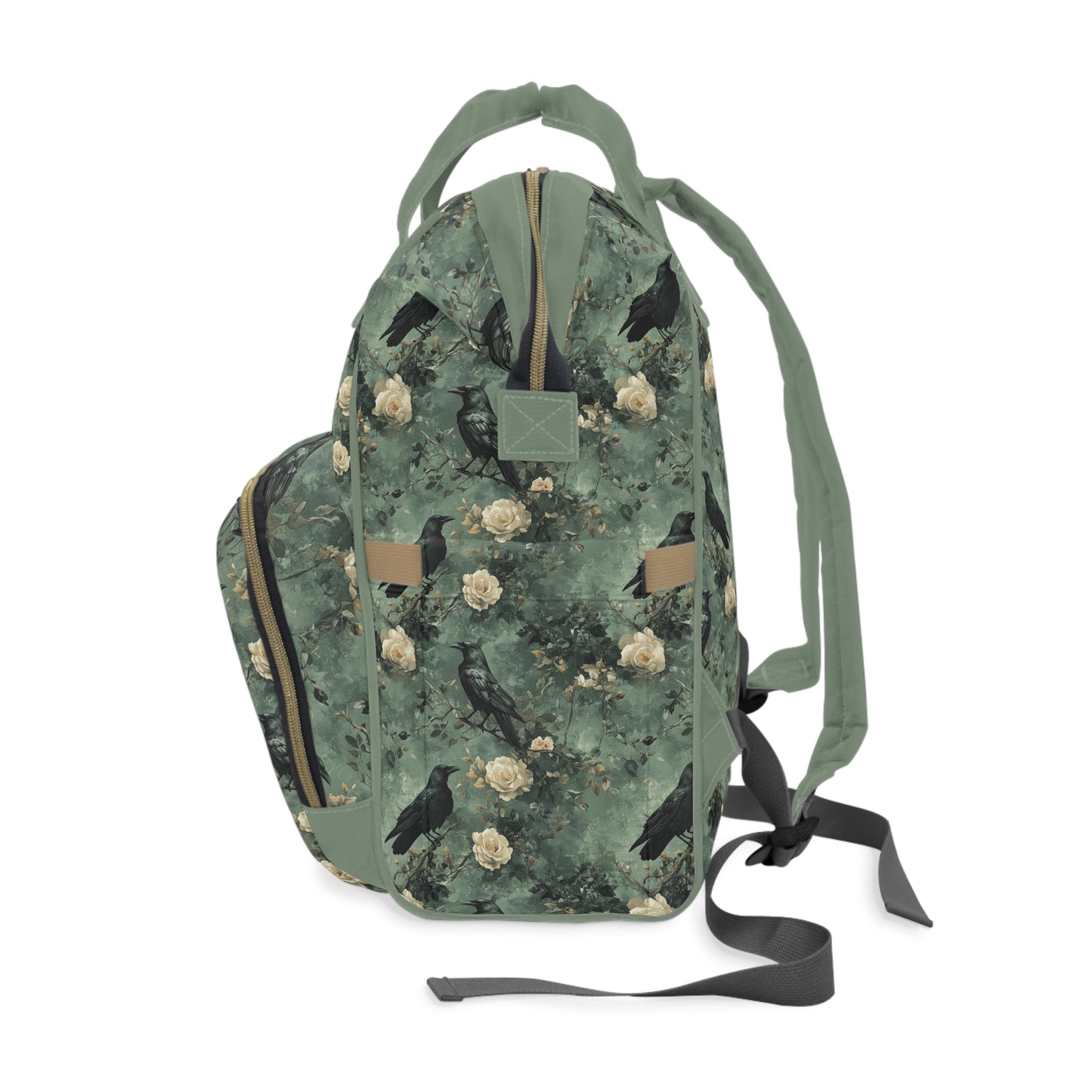 Gothic Raven With Vintage Florals Multifunctional Diaper Backpack