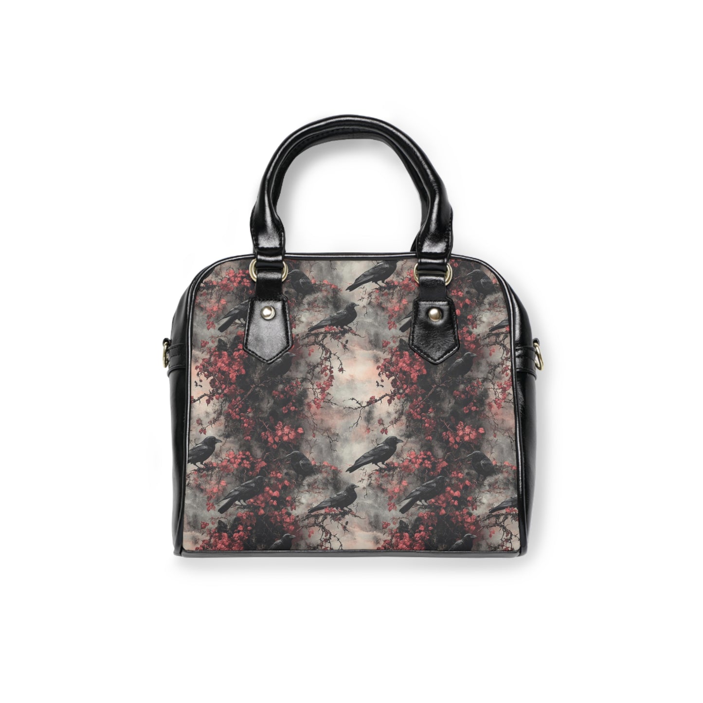 Dark Gothic Raven With Vintage Florals Shoulder Handbag