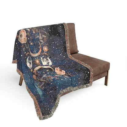 Celestial Floral Moon Cotton Woven Blanket