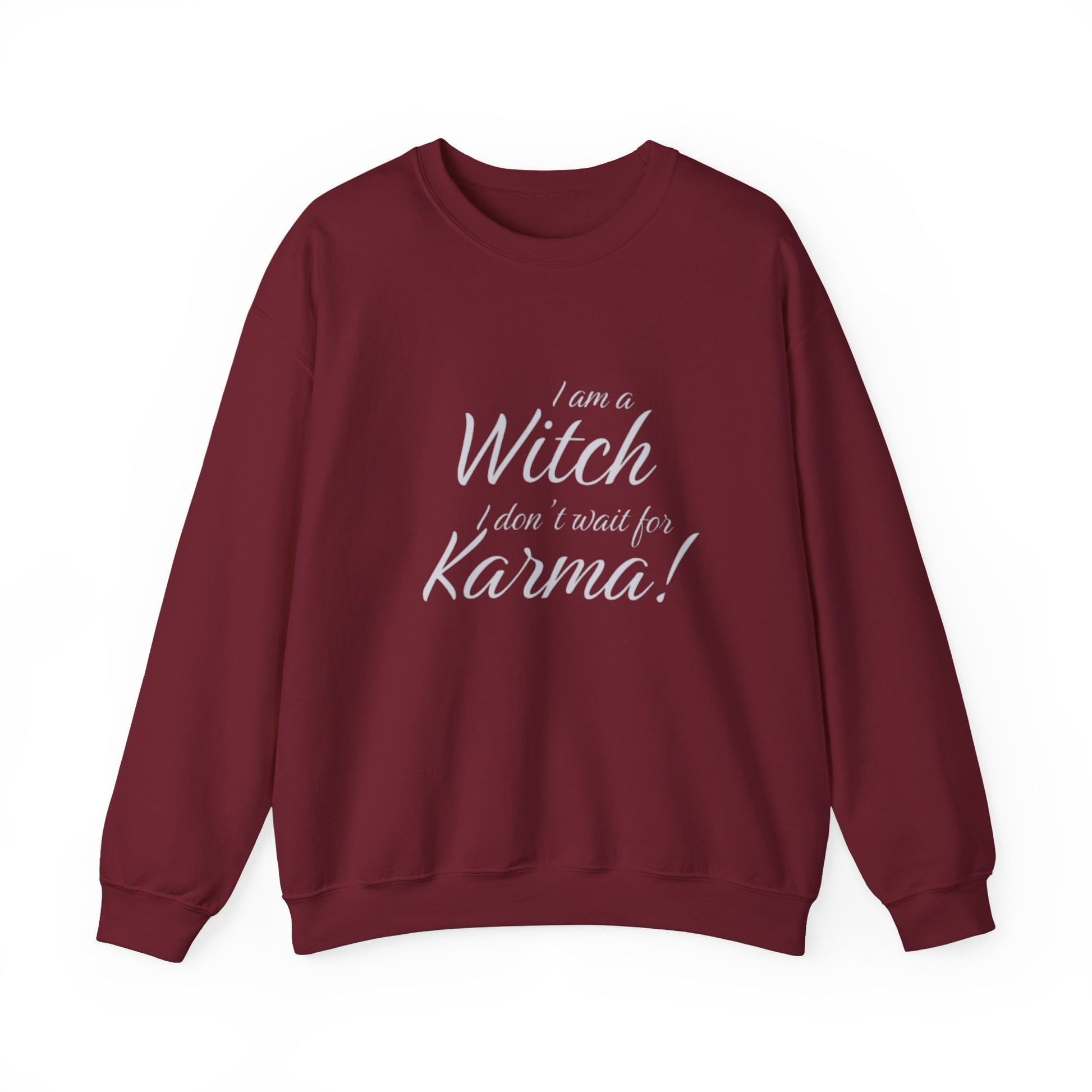 Maroon sweatshirt with white text on a white background