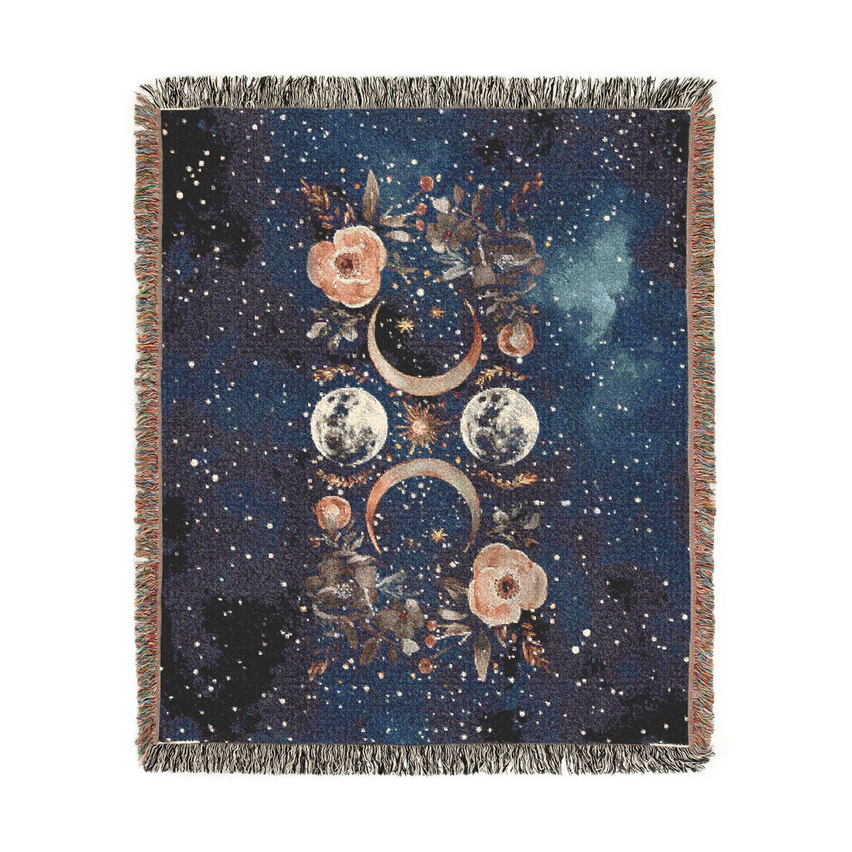 Celestial Floral Moon Cotton Woven Blanket