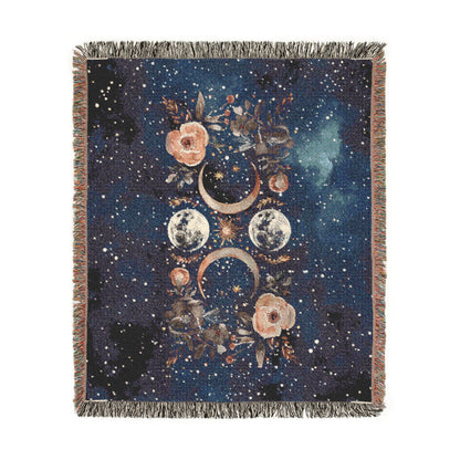 Celestial Floral Moon Cotton Woven Blanket