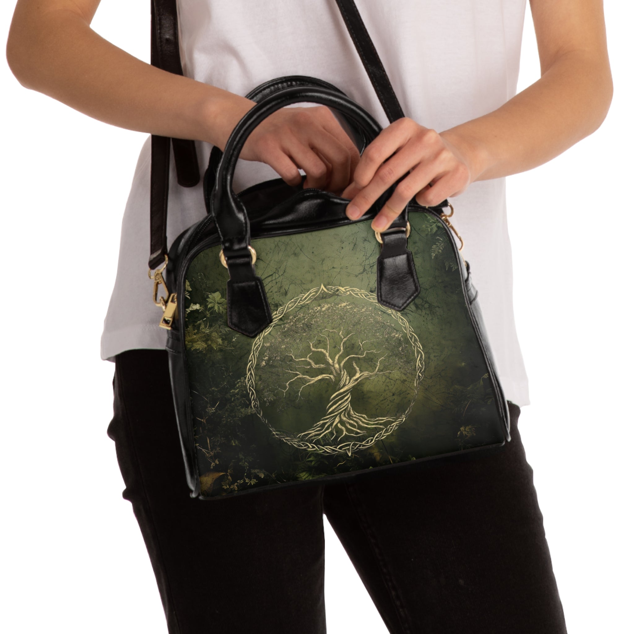 Celtic Green Tree of Life Shoulder Handbag