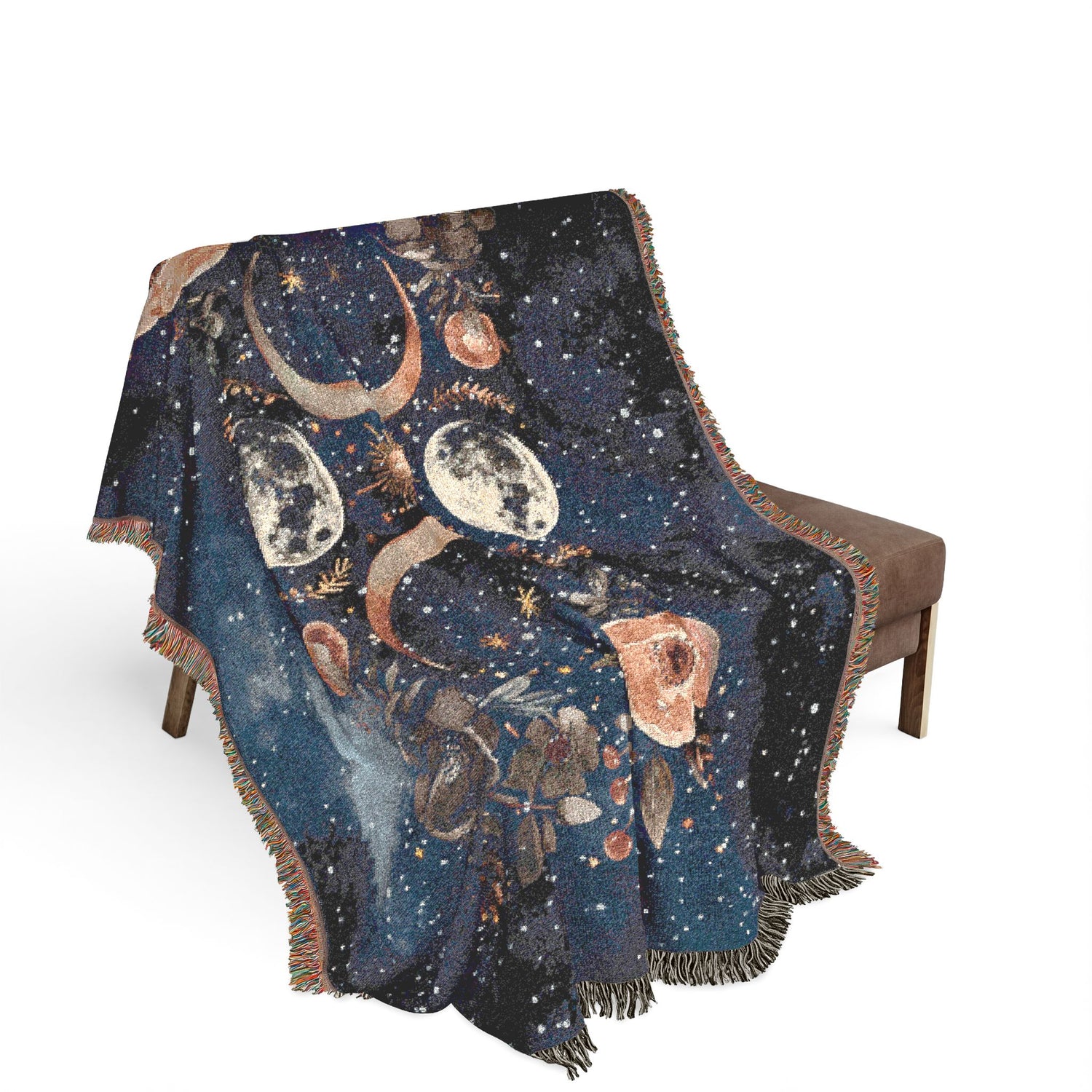 Celestial Floral Moon Cotton Woven Blanket