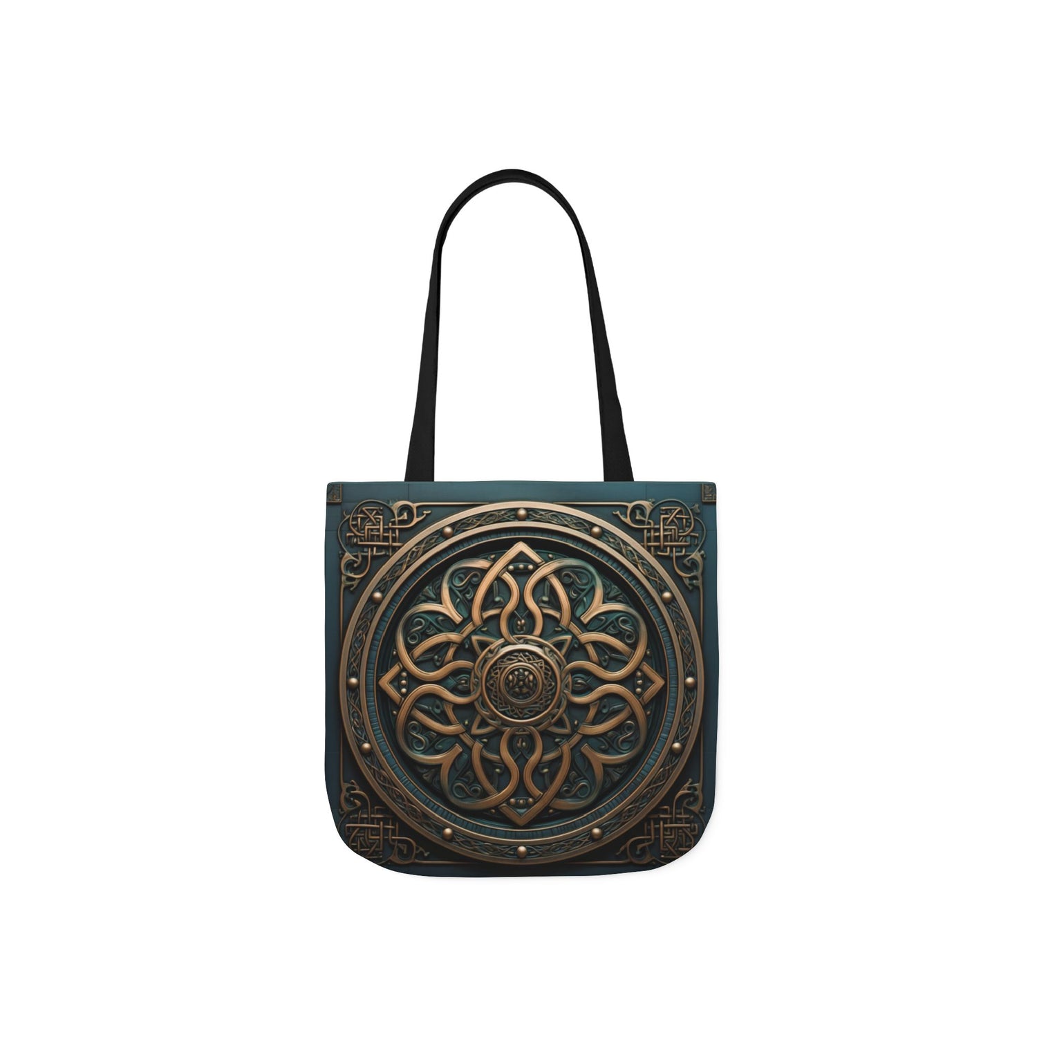 Celtic Shield Knot Turquoise and Bronze Tote Bag with intricate Celtic shield knot design in turquoise and bronze tones.