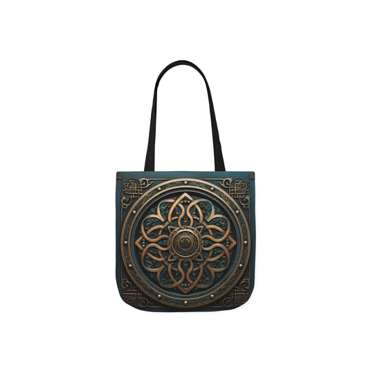 Celtic Shield Knot Turquoise and Bronze Tote Bag with intricate Celtic shield knot design in turquoise and bronze tones.