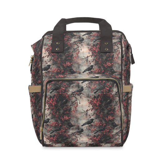 Dark Gothic Raven With Vintage Florals Multifunctional Diaper Backpack