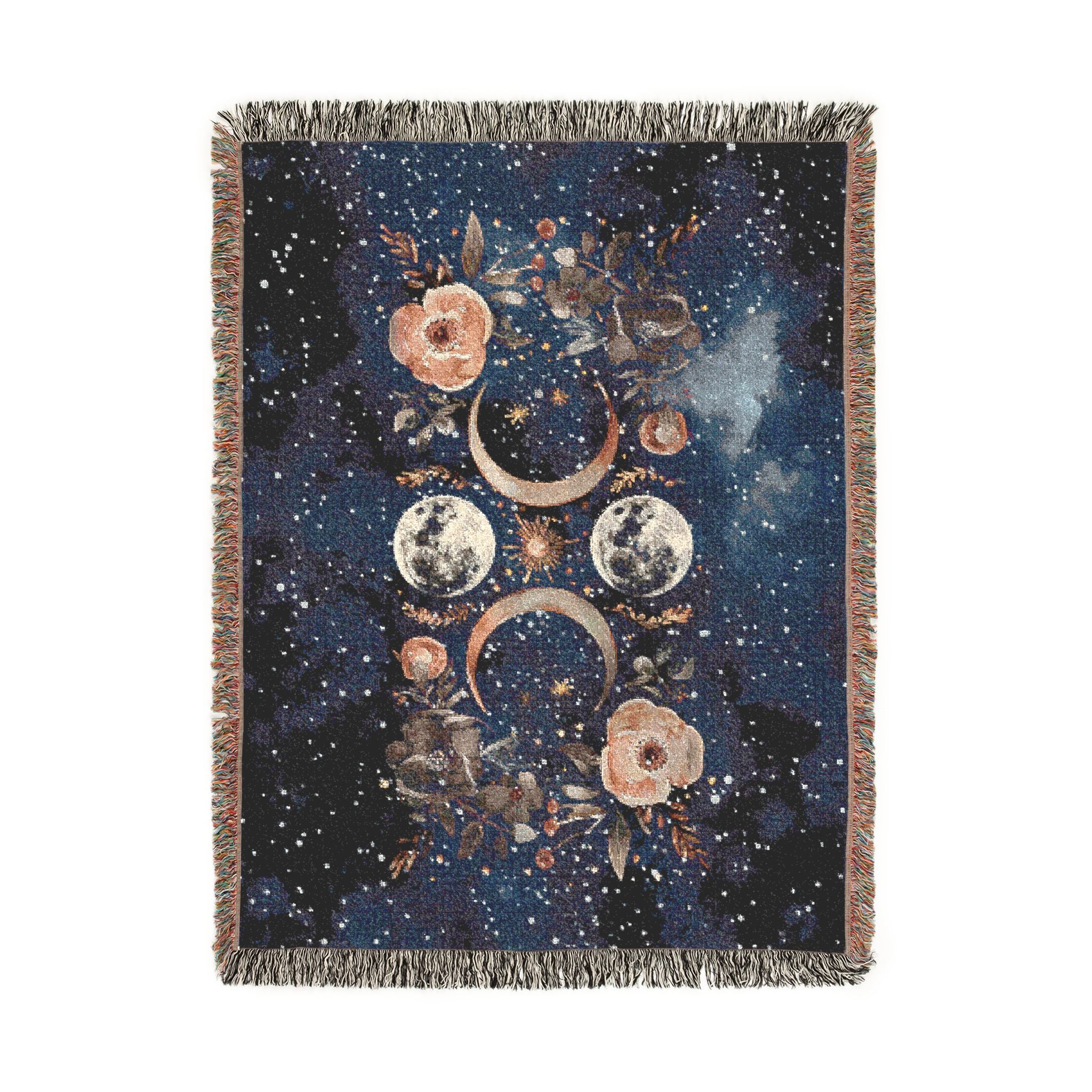 Celestial Floral Moon Cotton Woven Blanket