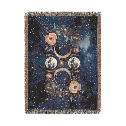 Celestial Floral Moon Cotton Woven Blanket