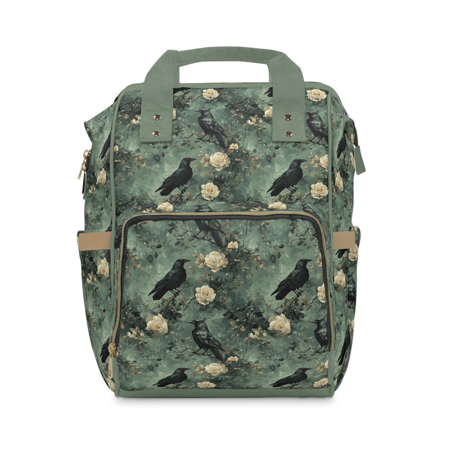 Gothic Raven With Vintage Florals Multifunctional Diaper Backpack