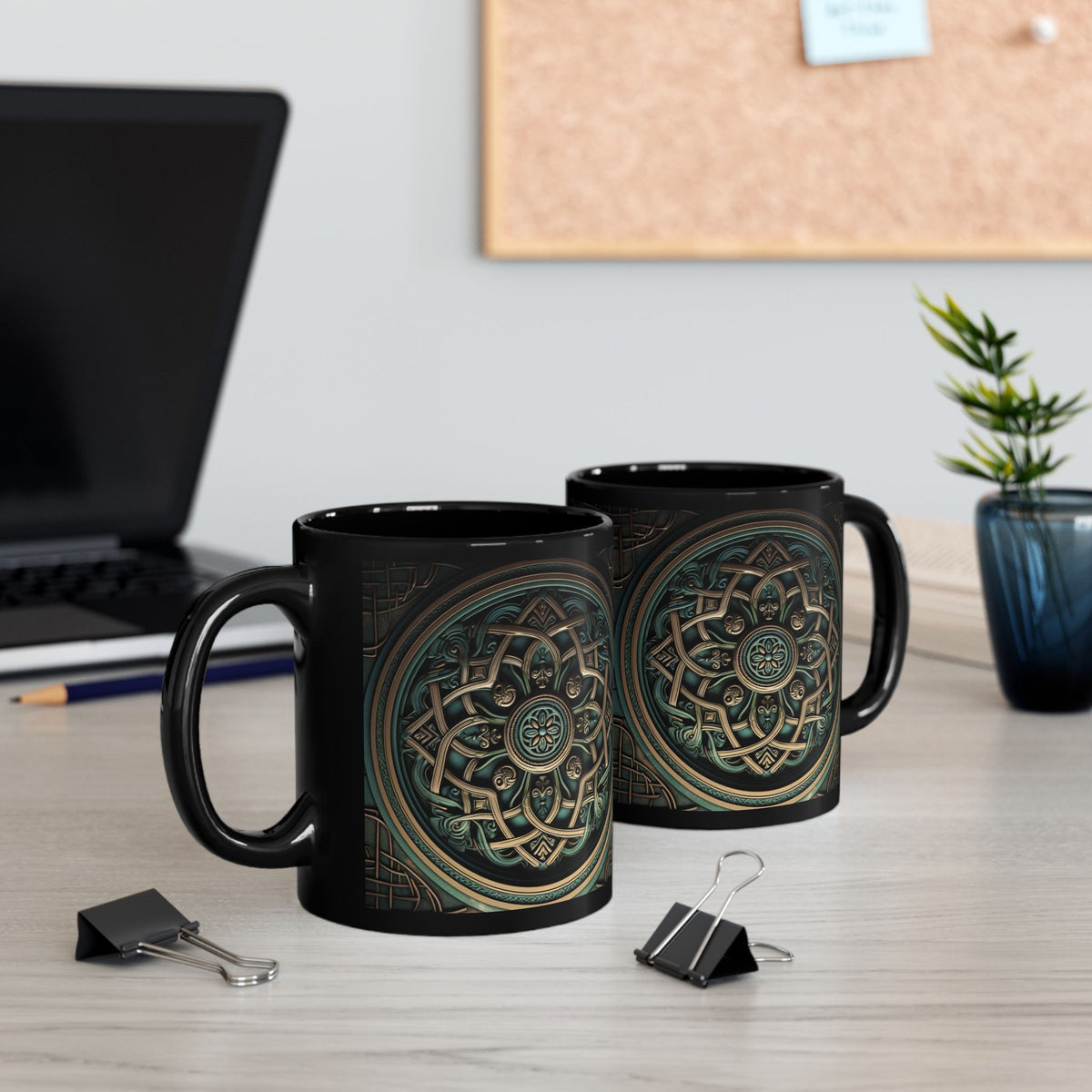 Celtic Green &amp; Bronze Mandala Mug