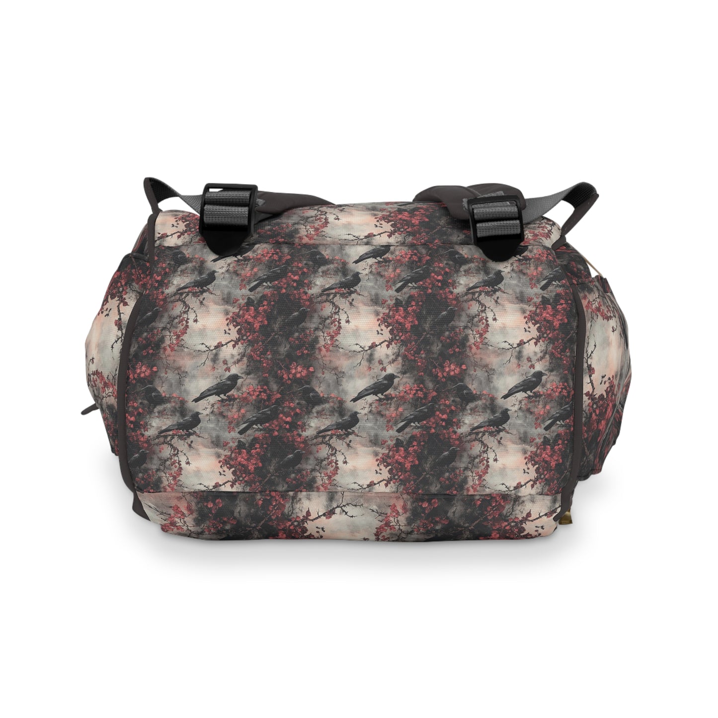 Dark Gothic Raven With Vintage Florals Multifunctional Diaper Backpack