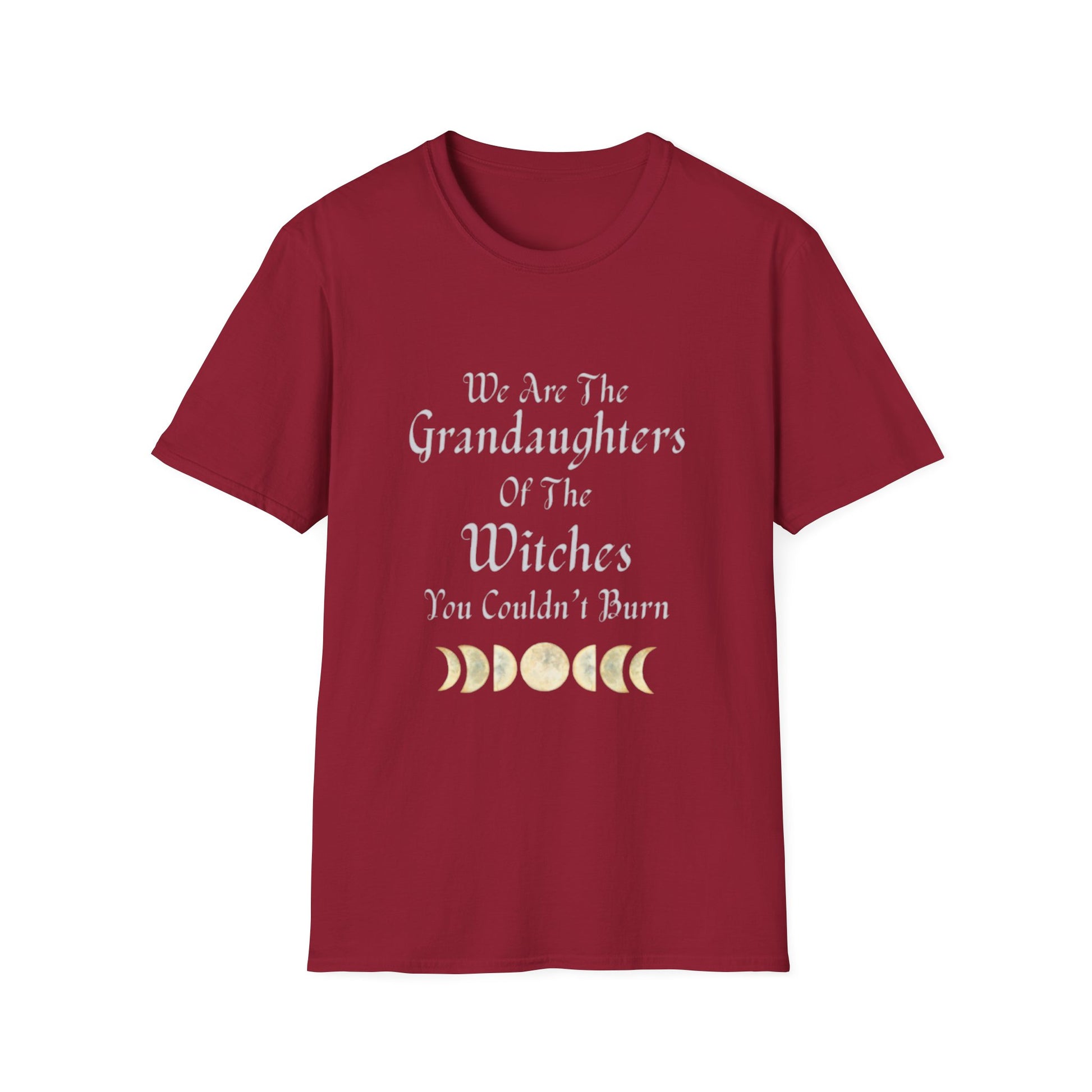Red t-shirt with text and moon phases on a white background